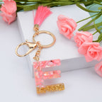 Resin Floral Pink Tassel Monogram Keychain Alphabet Letter A 5