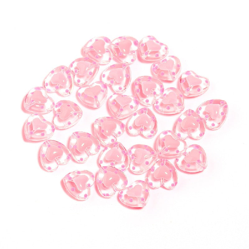 Dot Heart Acrylic Beads 12mm Colorful Centers 5pcs 10