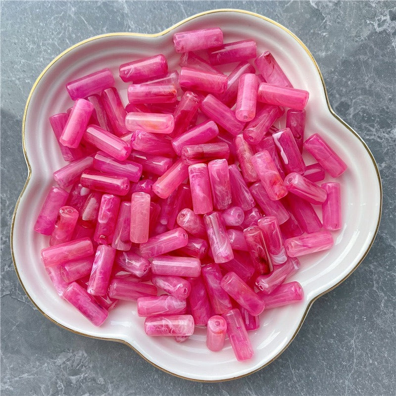 Acrylic Tube Beads 8x20mm Pastel Marbled Soft Glow 10pcs 16