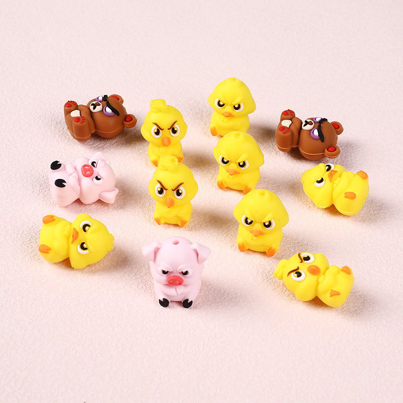 Silicone 3D Focal Beads Angry Animal Front Facing Expression