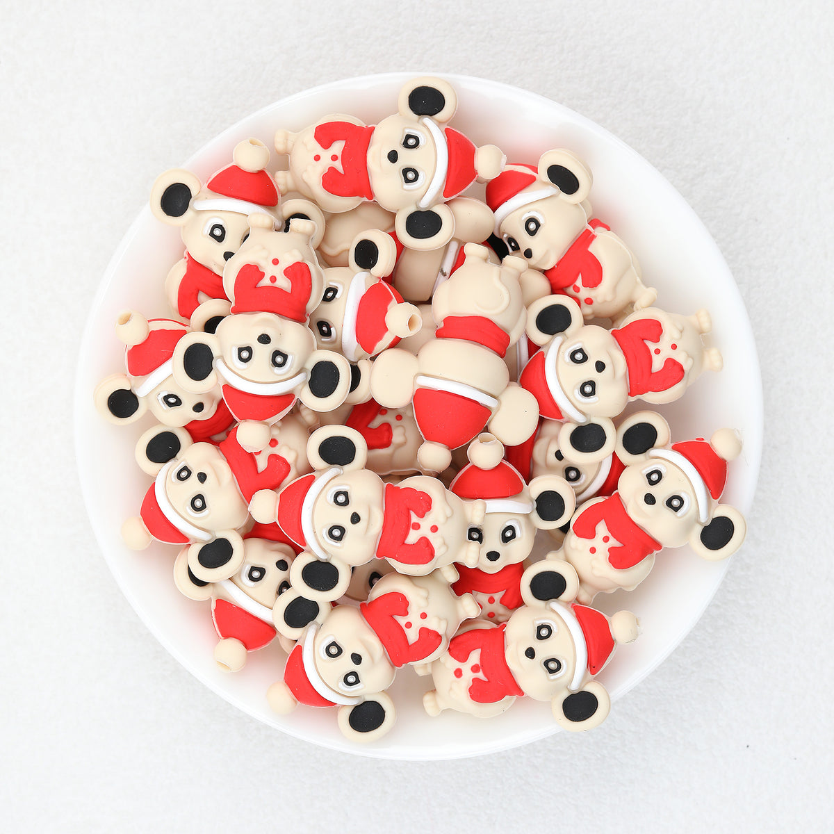 3D Christmas Mouse Silicone Focal Beads Wholesale, Red Scarf Santa Hat Design