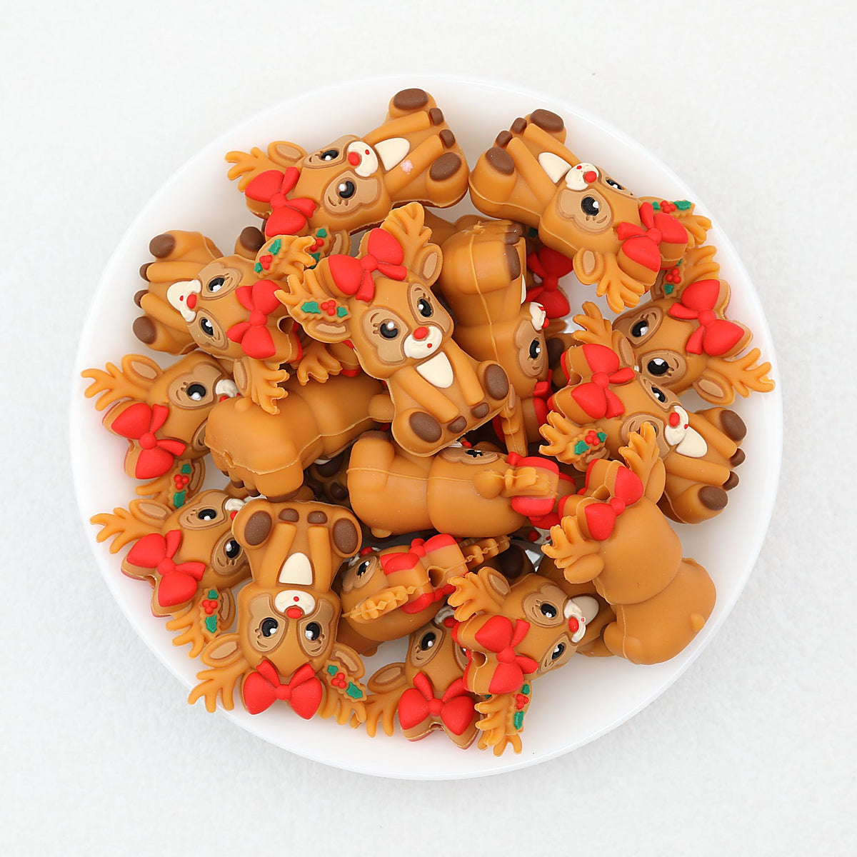 3D Christmas Red Bow Reindeer Silicone Focal Beads 20pcs