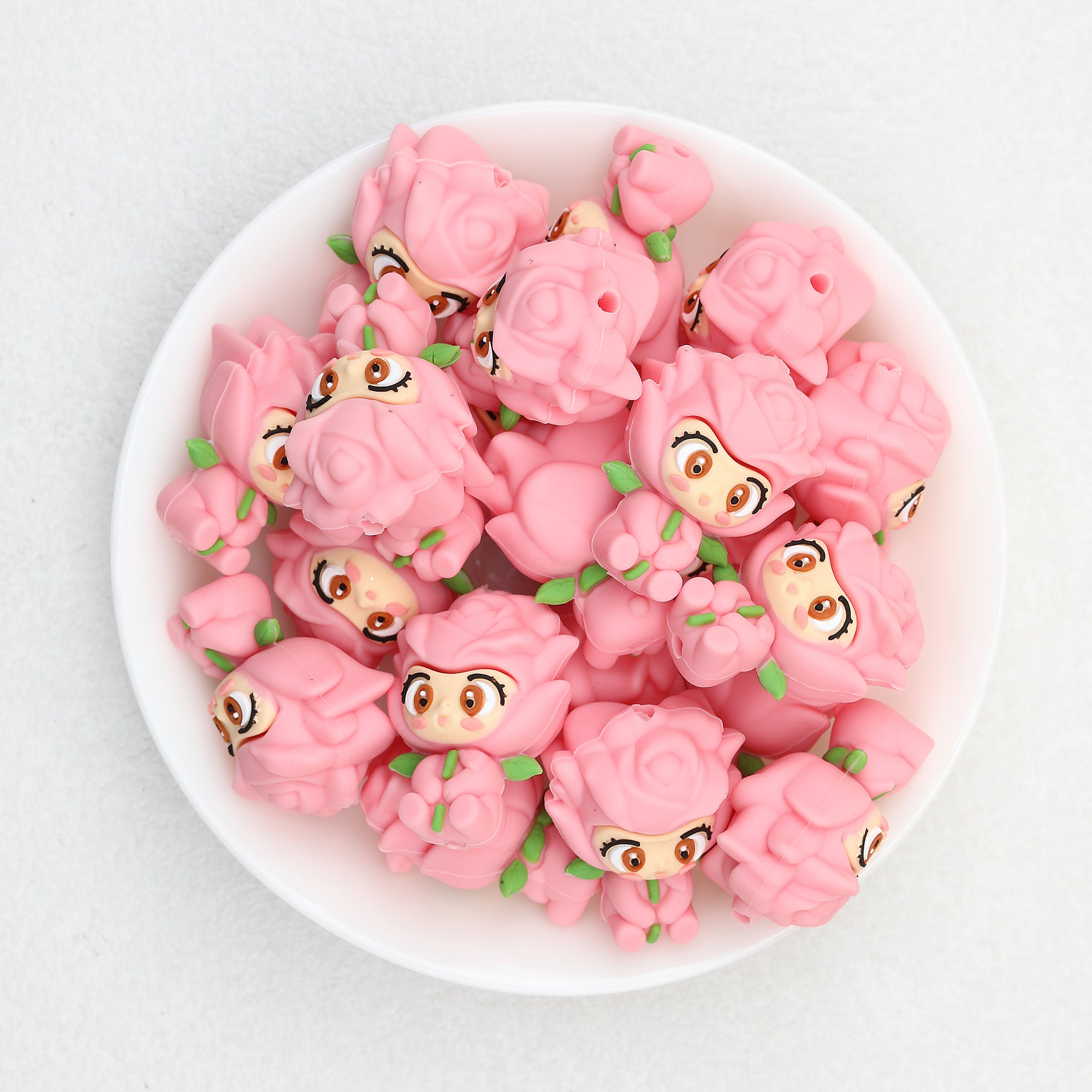 3D Pink Rose Little Prince Silicone Focal Beads 20pcs 2