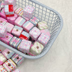 Printed Square Acrylic Beads 14mm Fresh Pink Tone 10pcs 3