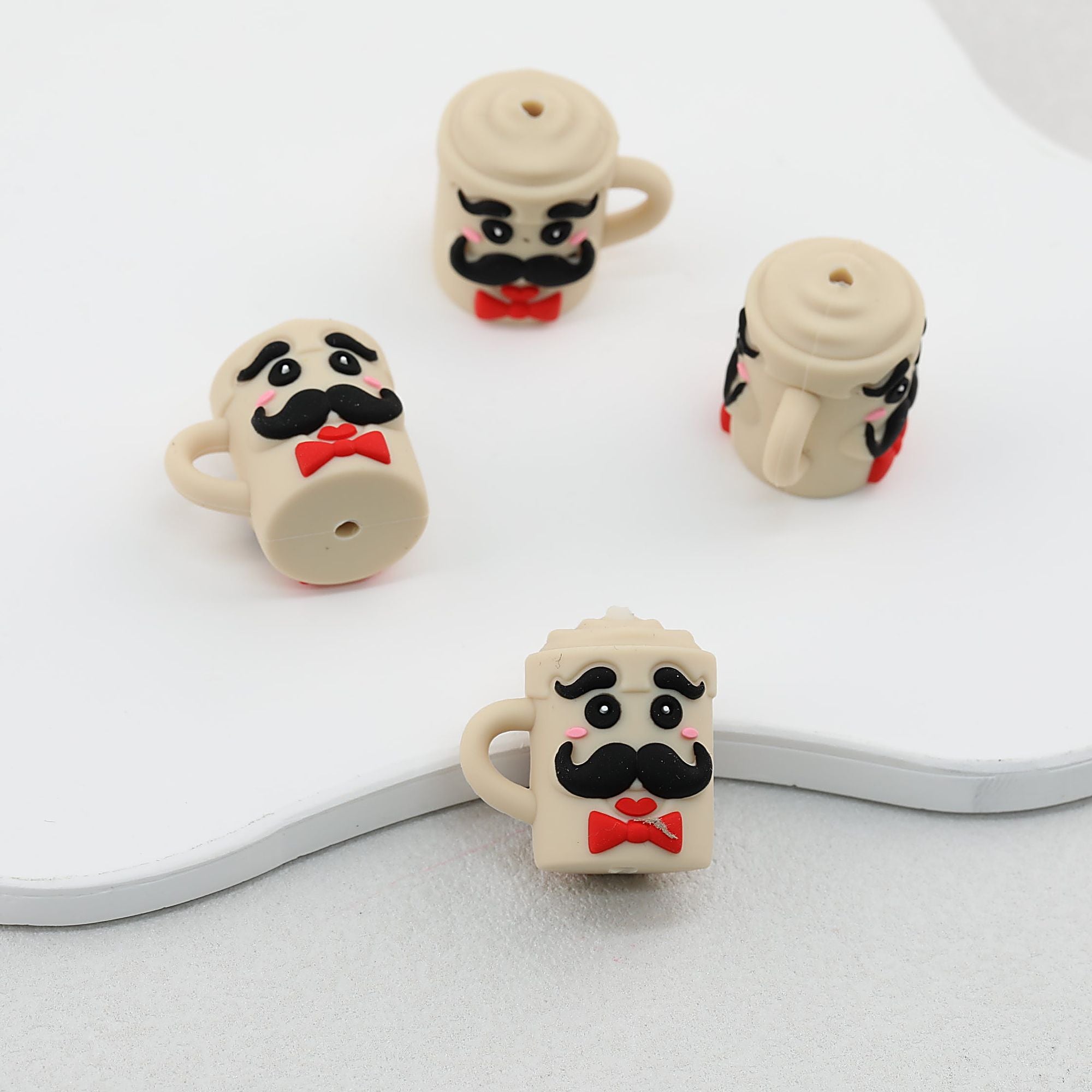 3D Father's Day Khaki Teacup Silicone Focal Beads 20pcs