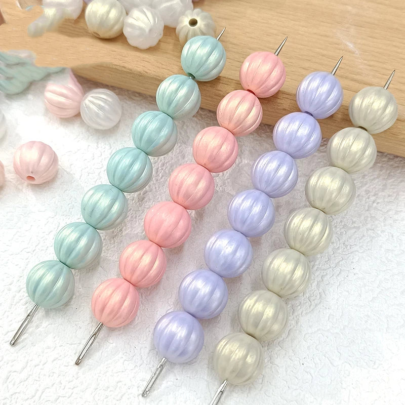 Pearl Lustre Striped Round Acrylic Beads 11mm 100pcs