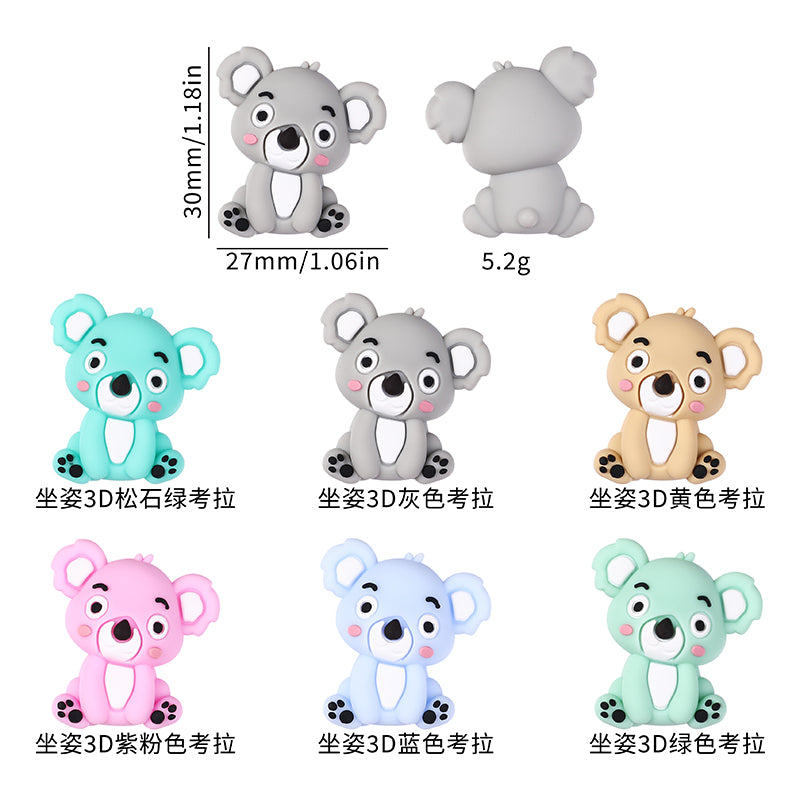 Silicone 3D Focal Beads Koala Sitting Pose Pastel Colors 20pcs 8