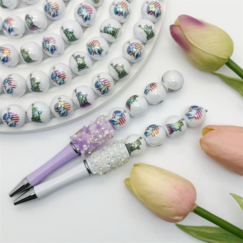 Statue of Liberty 16mm Acrylic Round Beads 50pcs 3