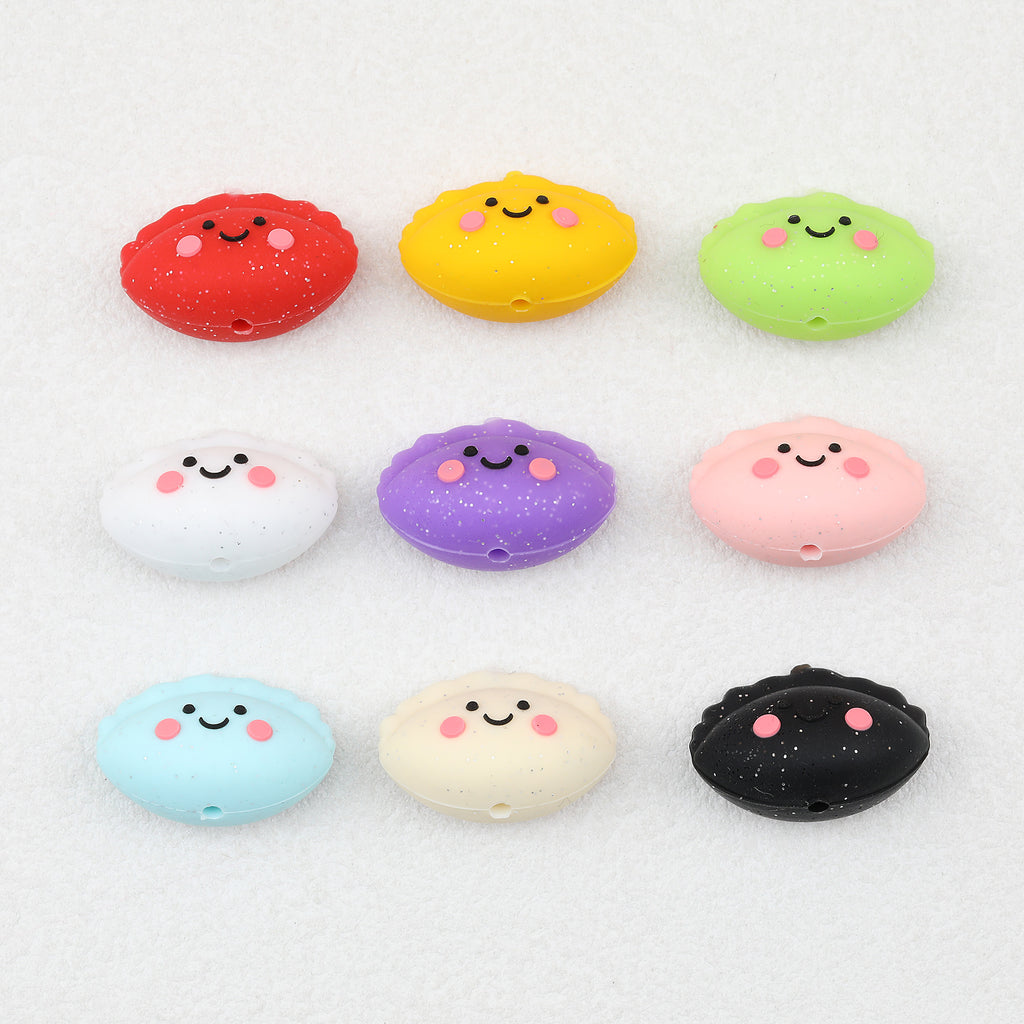Cute 3D Glitter Dumpling Silicone Focal Beads 20pcs 2