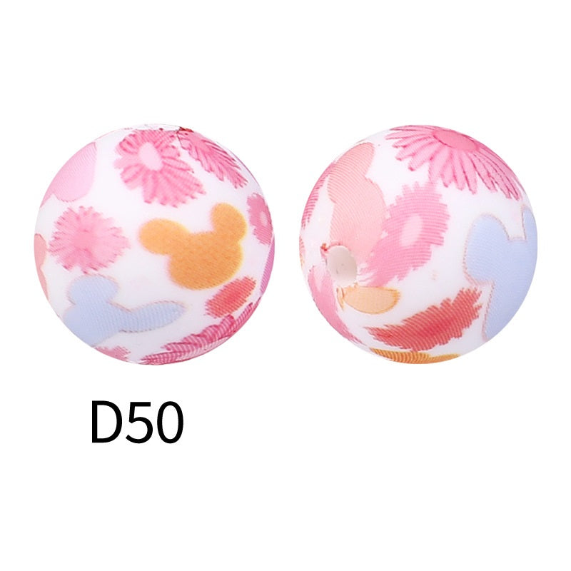 50Pcs 15mm Colored pattern printed silicone beads 52