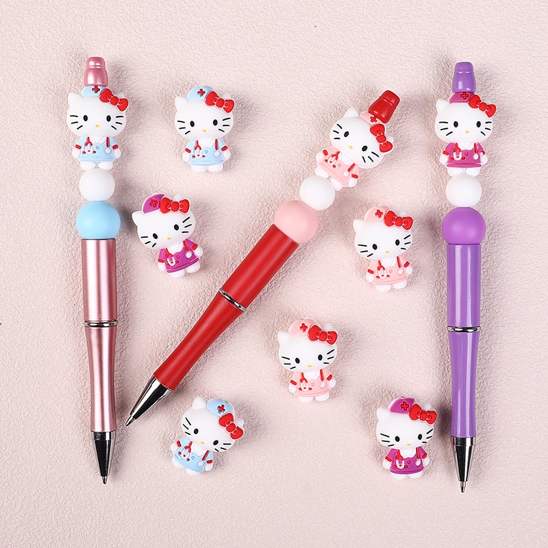 Silicone 3D Focal Beads Nurse Cat Wearing Nurse Hat 20pcs 7