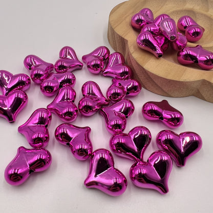 UV Plating Heart Acrylic Beads 22mm Metallic Colorful 20pcs 16