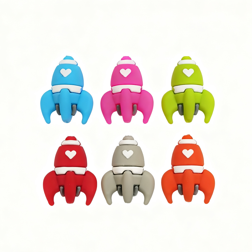Silicone 3D Focal Beads Color Love Rocket Heart Detail 20pcs