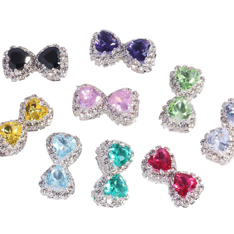 18mm Double-Sided Alloy Heart and Bow Rhinestone Beads 2pcs 5
