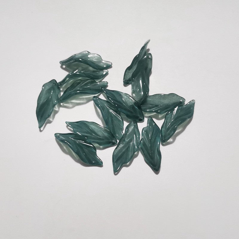Czech Glass Beads Seaweed Leaf 14x37mm Translucent Green Blue Jasper 100pcs 3