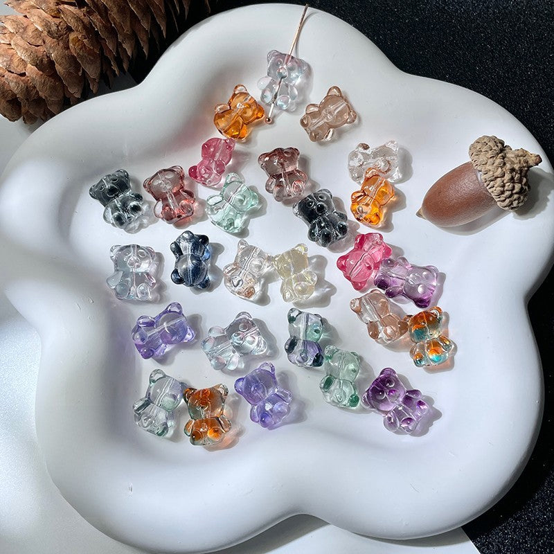 Bear Transparent Glass Beads 12mm 14mm Multicolor 50pcs