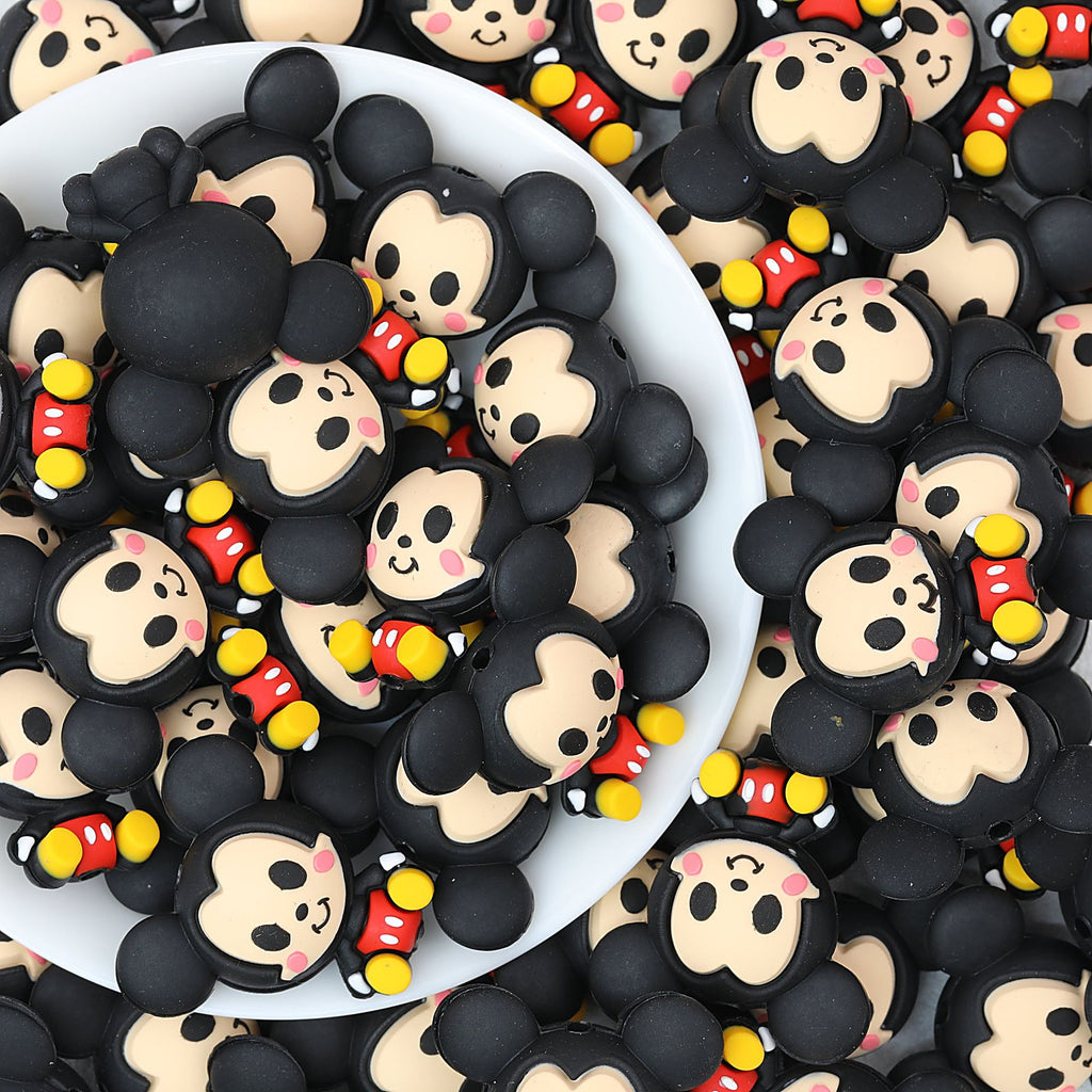 Silicone 3D Focal Beads Cartoon Mickey Iconic Ears Front View 20pcs