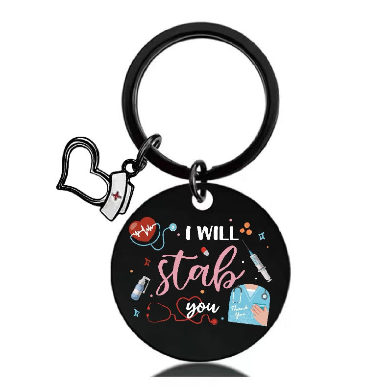 Stainless Steel Nurse Nursing Heart Cap Charm Color Printing Keychain 2