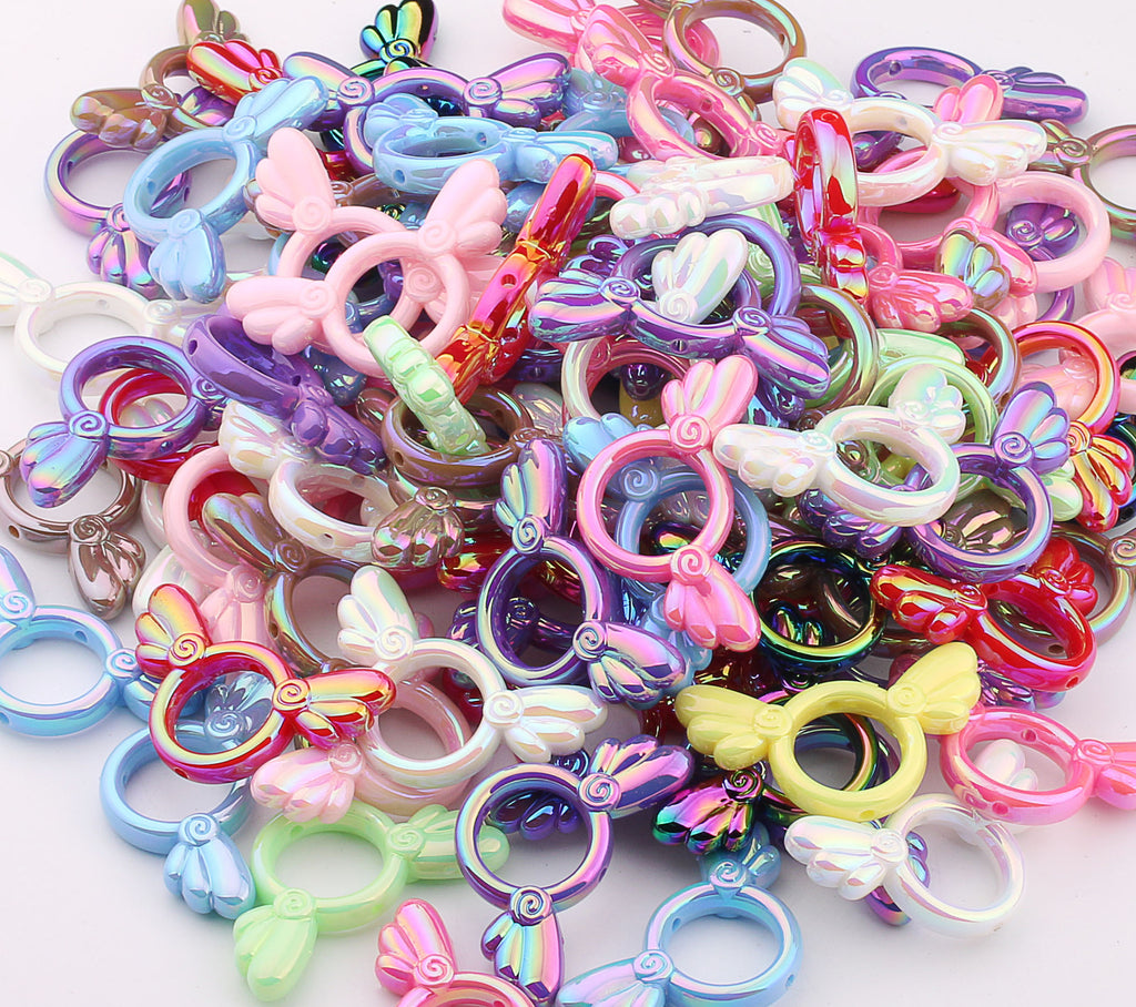 UV Color Plated Solid Color Varied Sakura Angel Wings Acrylic Beads 2pcs 2