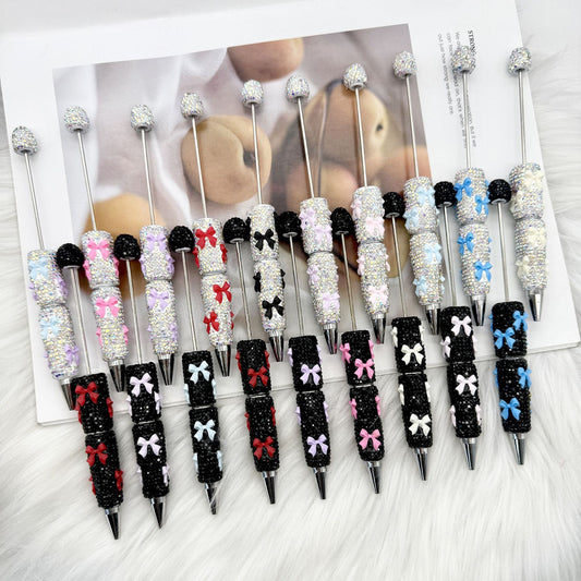Beadable Pen with Rhinestone Bow Decoration