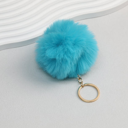 Pom Pom Keychain Plush Violet Faux Fur Ball Gold Ring 8cm