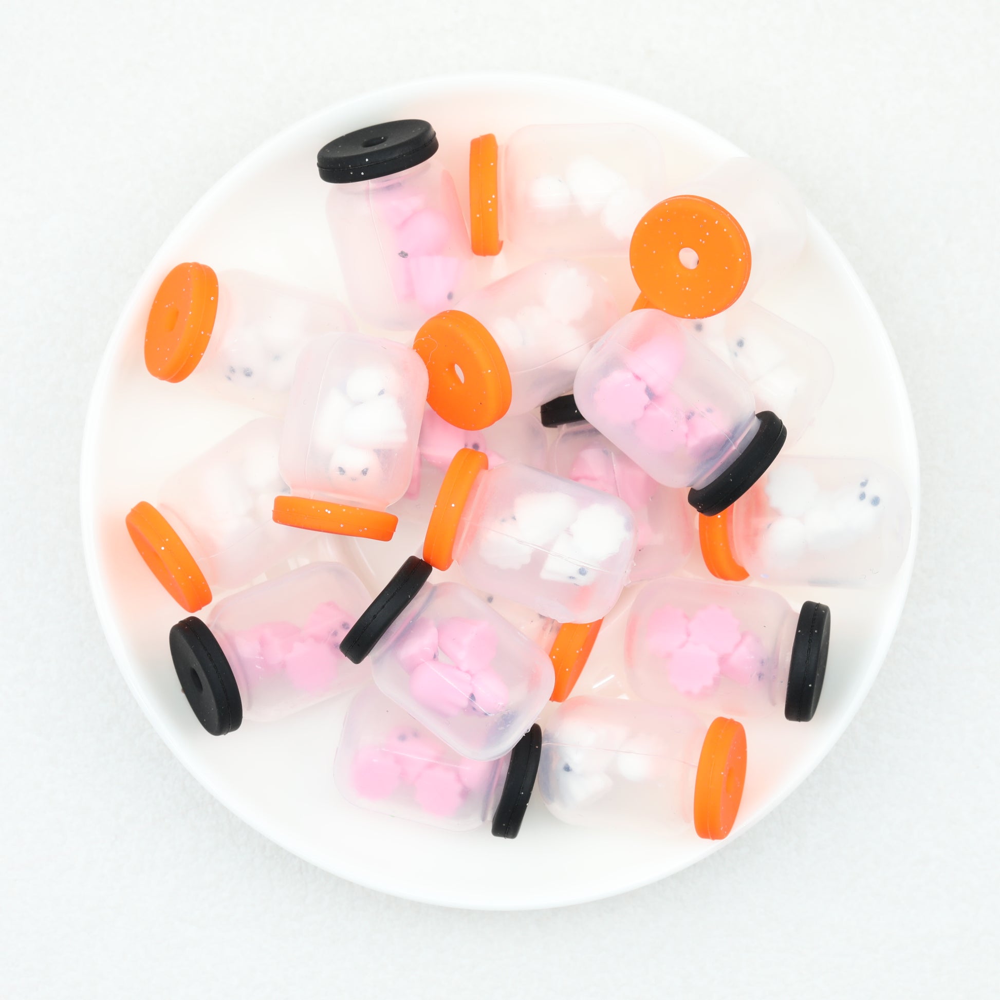 3D Halloween Ghost Silicone Focal Beads Pink White 20pcs 4
