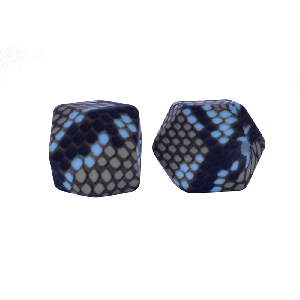 14mm Hexagon Silicone Beads Printed Camouflage Leopard Design 50pcs