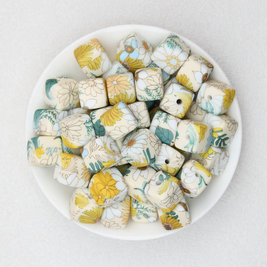 Floral Pattern 13.5mm Square Silicone Beads Printed Design 50pcs 2