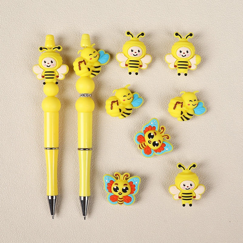Silicone 3D Focal Beads Bee Butterfly Cheerful Faces Vibrant Colors 6