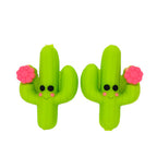 Silicone 3D Focal Beads Flowering Cactus Smiling Face Pink Blossom