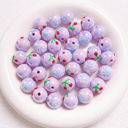 Hand-Painted Round Acrylic Beads 16mm Cartoon Design 5pcs 8