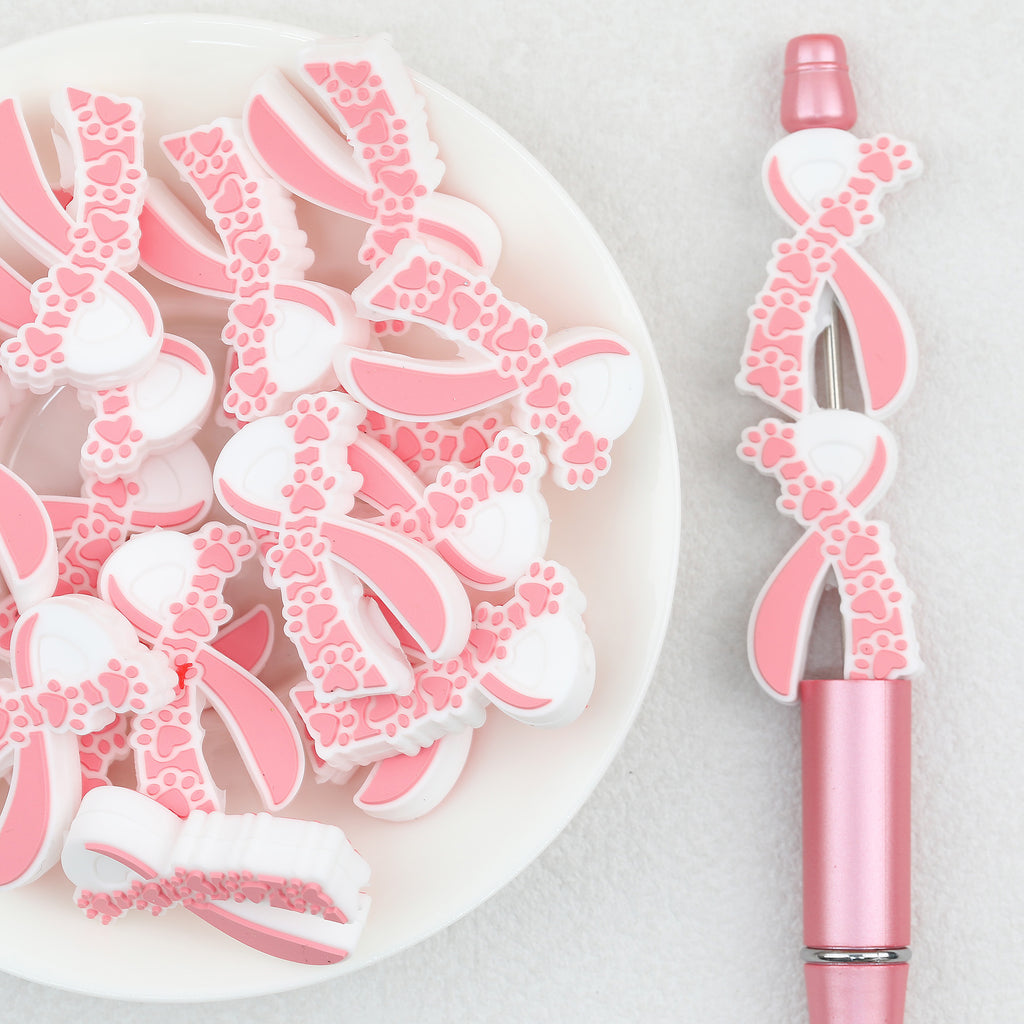 Pink Love Ribbon Silicone Focal Beads 20pcs