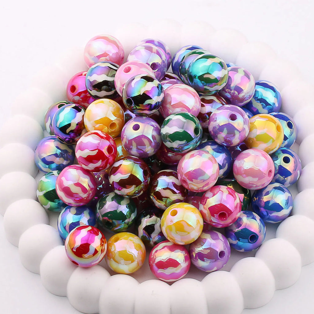 UV Plating Round Acrylic Beads 16mm Watermelon Stripe Printed 20pcs 3