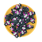 Silicone 3D Focal Beads Black Kuromi With Pink Skulls 2