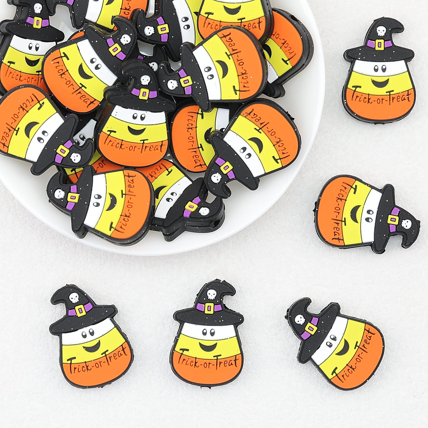 Halloween Candy Corn with Witch Hat Silicone Focal Beads 20pcs