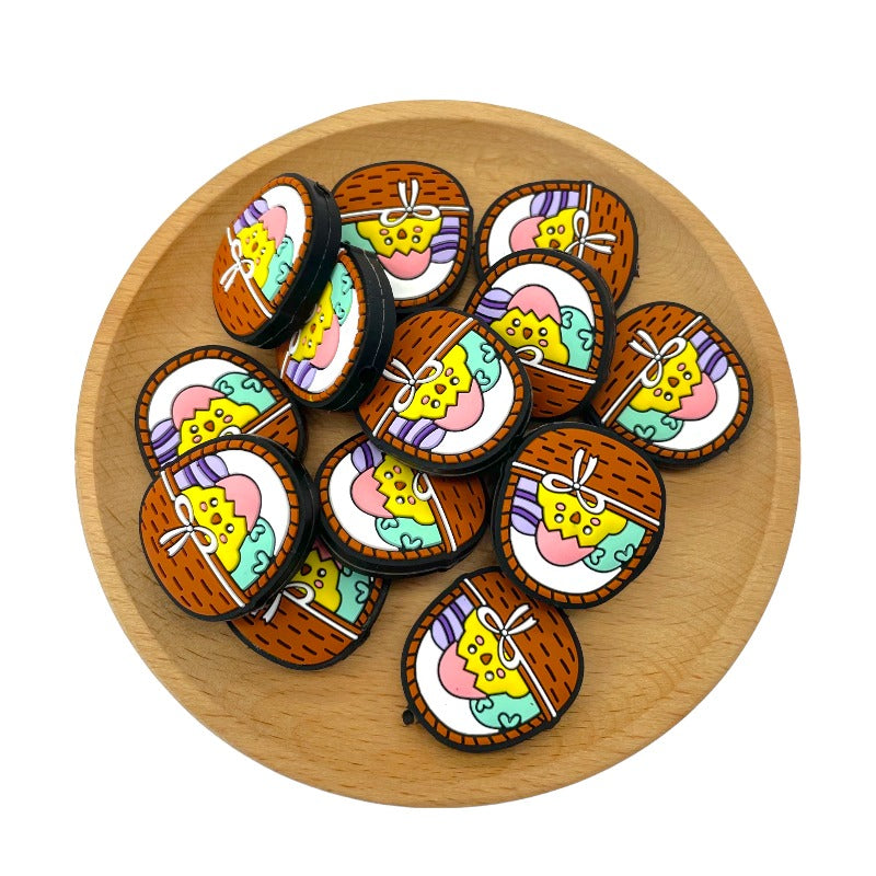 Silicone Focal Beads Easter Eggs and Chick Basket Circle Badge 20pcs 2