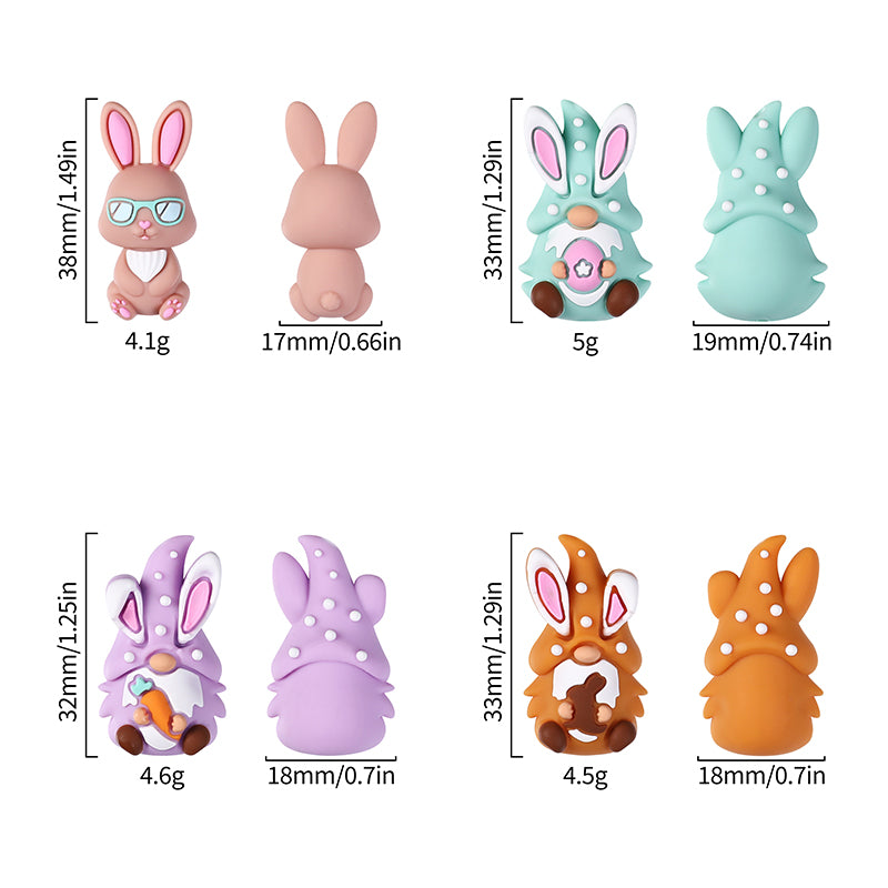 Silicone 3D Focal Beads Easter Bunny Wearing Glasses 20pcs 8