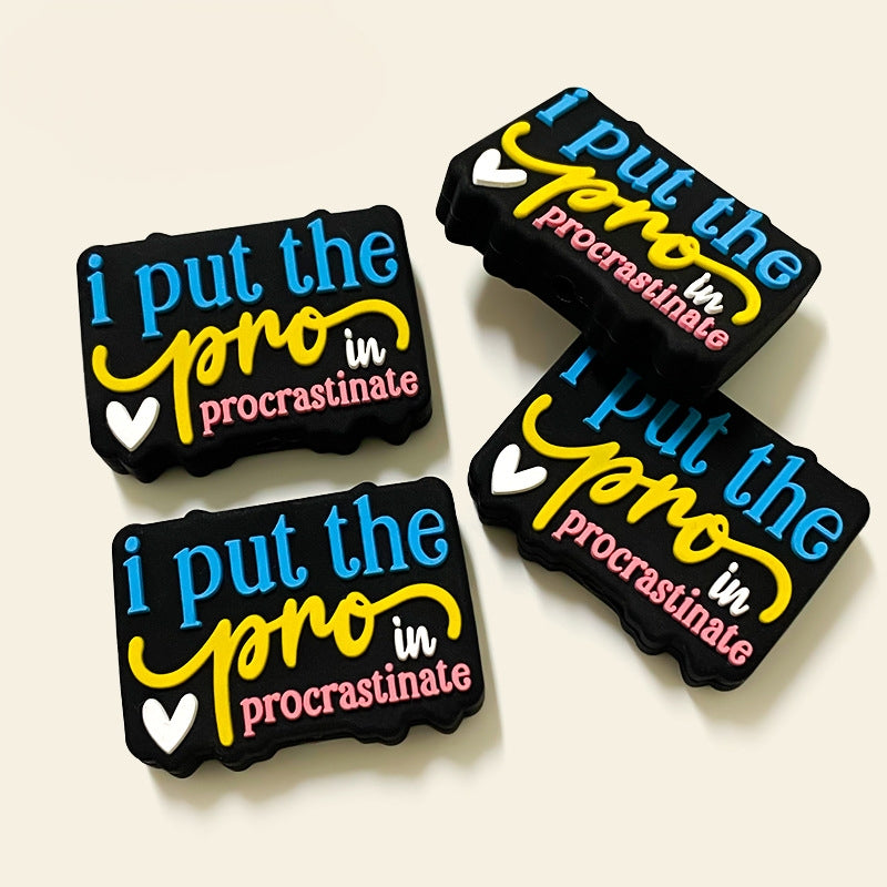 Silicone Focal Beads English I Put The Pro In Procrastinate Text 20pcs