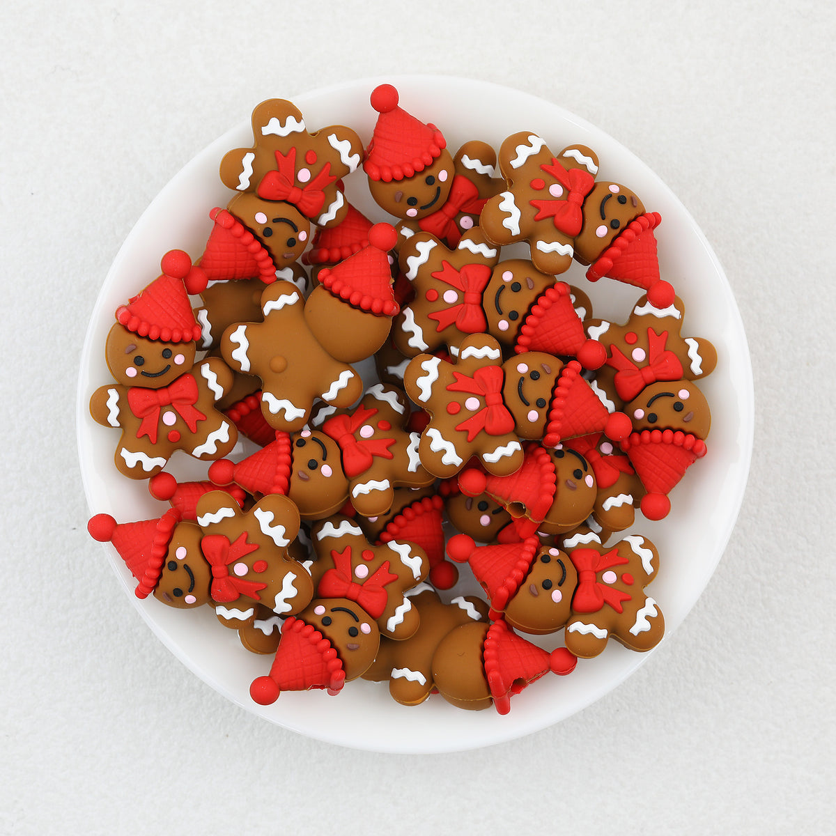 3D Gingerbread Silicone Focal Beads Wholesale, Christmas Red Knit Hat Character Design