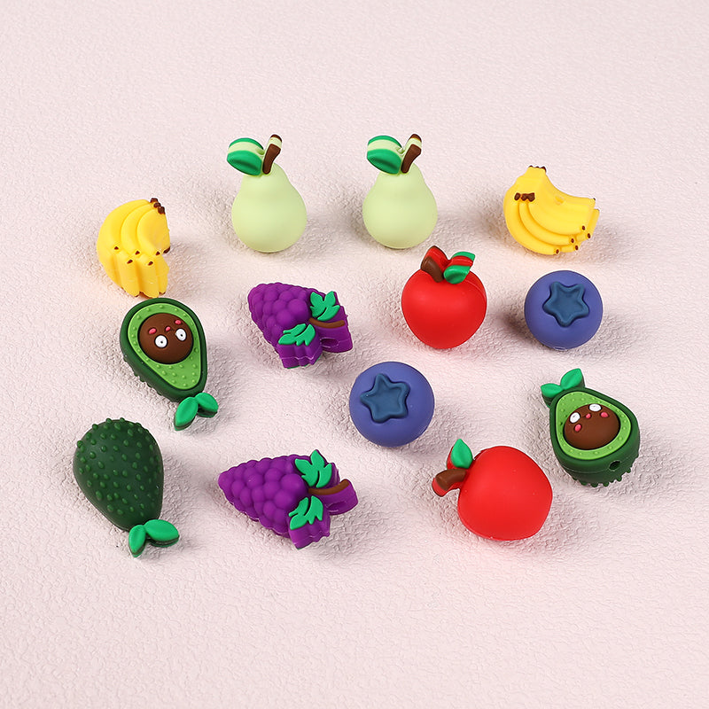 Silicone 3D Focal Beads Fruity Aroma Smiling Avocado Star Blueberry 20pcs 3
