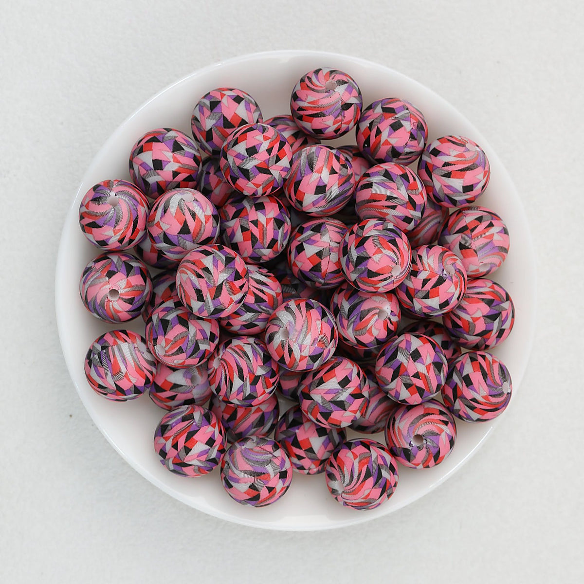 15mm Patterned Printed Silicone Round Beads Bright Colors 50pcs - Prism