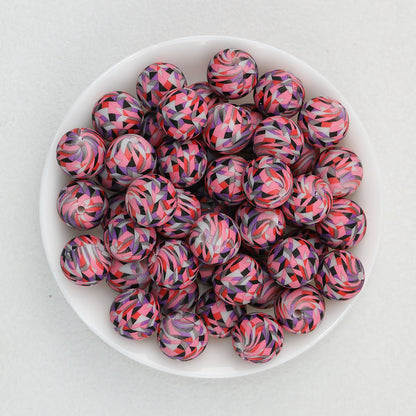 15mm Patterned Printed Silicone Round Beads Bright Colors 50pcs - Prism