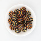 Striped Resin Rhinestone Bubblegum Beads Wholesale, Halloween Black Orange Gold Design, 20mm