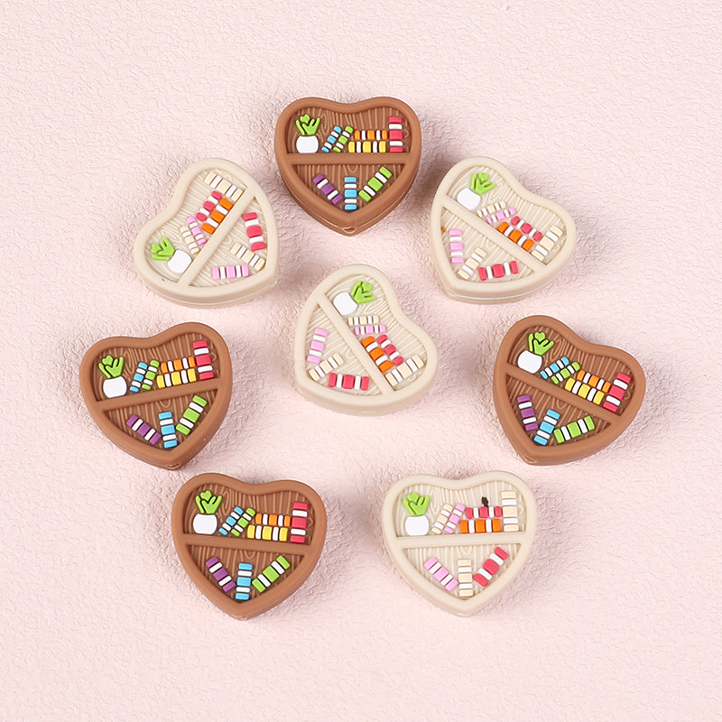 Silicone Focal Beads Heart Shaped Double Sided Bookshelf 20pcs 3