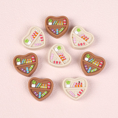 Silicone Focal Beads Heart Shaped Double Sided Bookshelf 20pcs 3