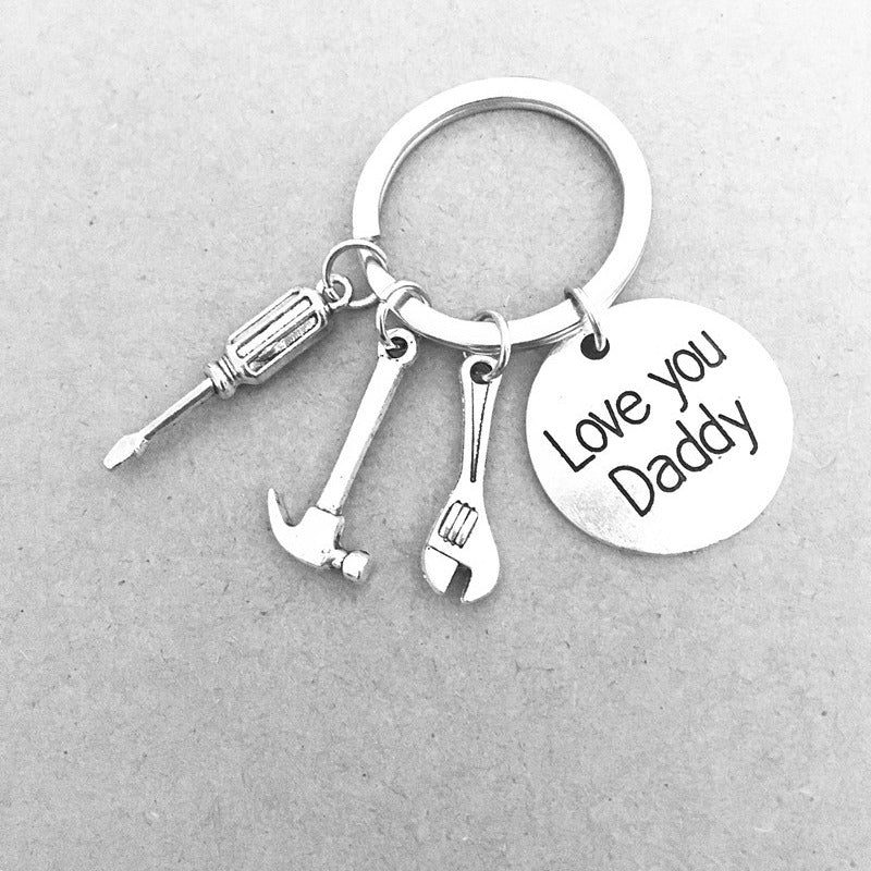 Alloy Handyman Tool Round Tag Keychain Polished Silver Metal 4