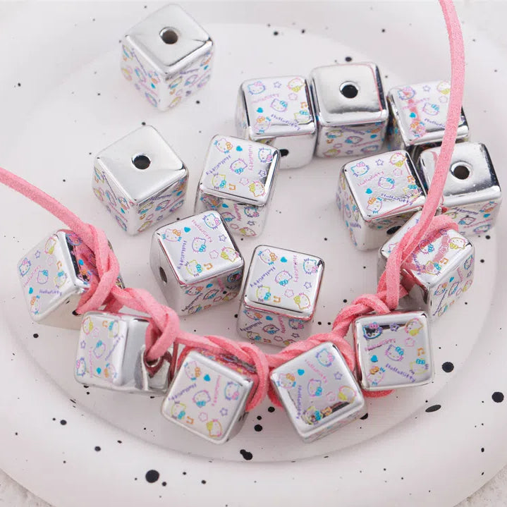 Silver Hello Kitty Printed Acrylic Square Beads 15mm 10pcs 3