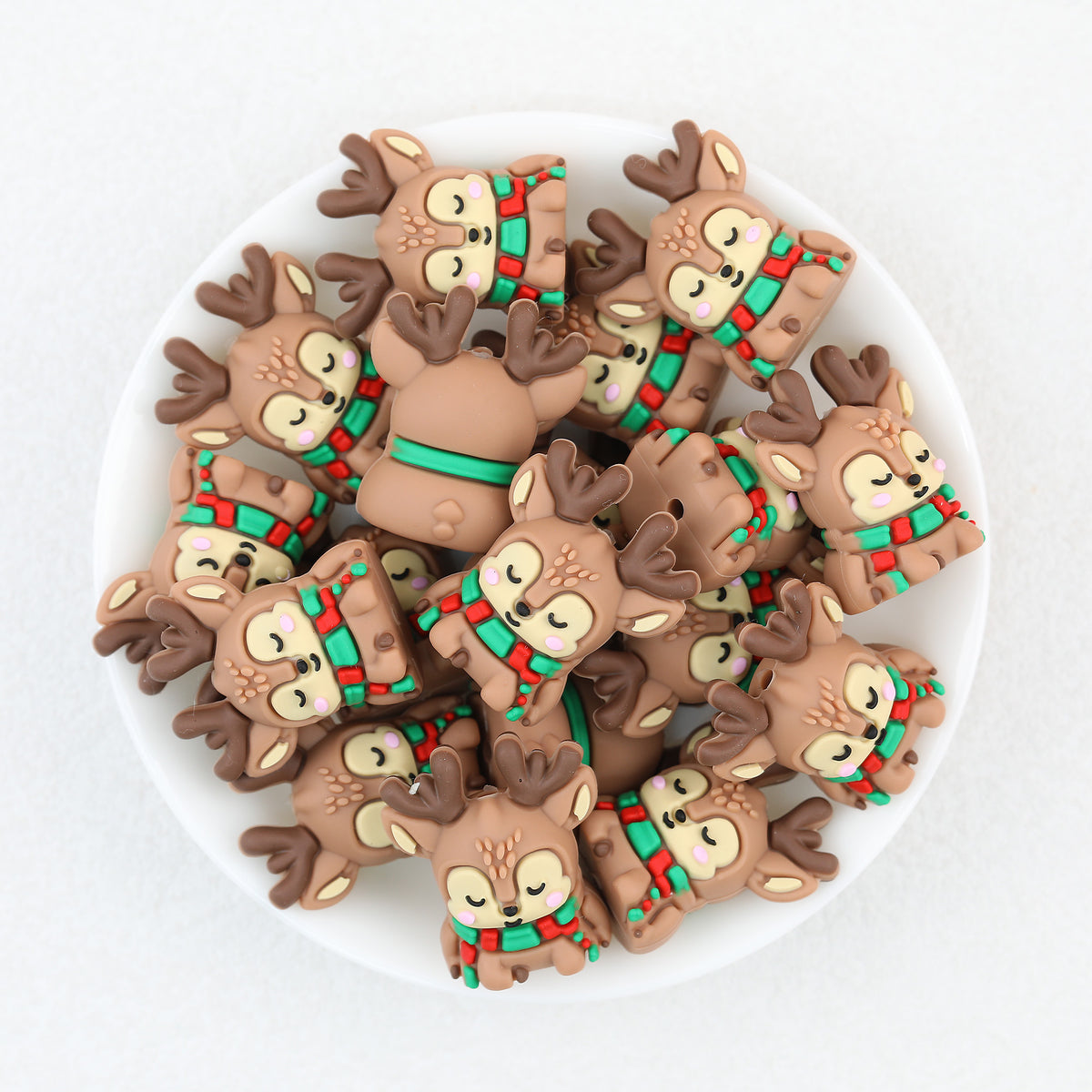 3D Reindeer Silicone Focal Beads Wholesale, Closed-Eye Scarf Christmas Design