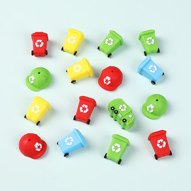 Silicone 3D Focal Beads Sanitation Red Cap Recycling Symbol 3