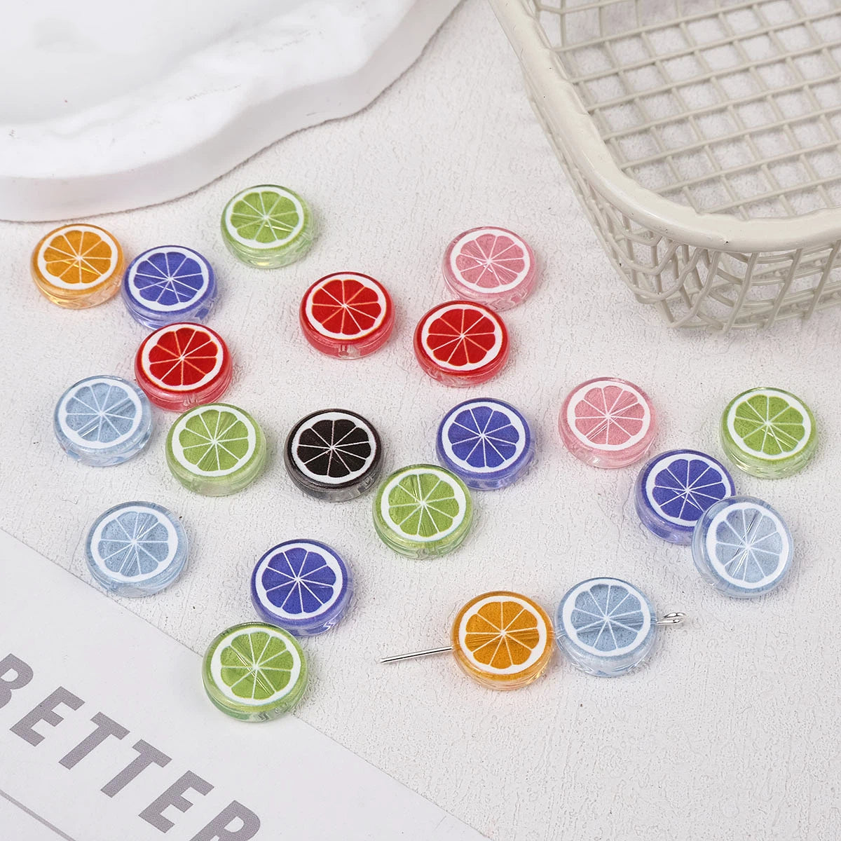 Colorful 14mm Round Acrylic Lemon Slice Beads 50pcs